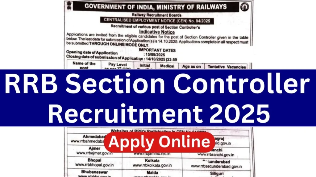 RRB Section Controller Recruitment CEN 04/2025